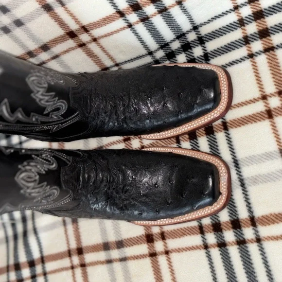 J.B Dillon Black Ostrich Leather Cowgirl Boots - Picture 5 of 10